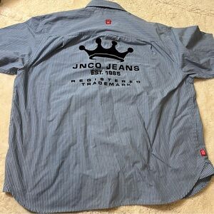 Vintage JNCO Jeans Mechanic Shirt Mens XXL Blue Pinstripe Crown Bowling 90s Y2K